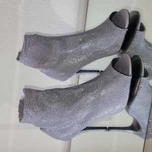 Mina brand, silver Rhinestone, sock open-toe booties. size 8.5